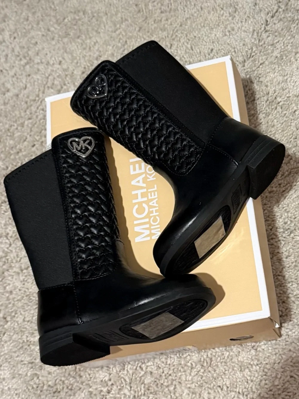 Michael Kors Black Quilted toddler Girls' Boots with MK Heart Emblem